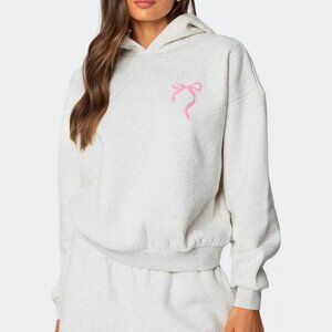 NWT Edikted Sasha Bow Detail Hoodie Size Medium in Grey Melange